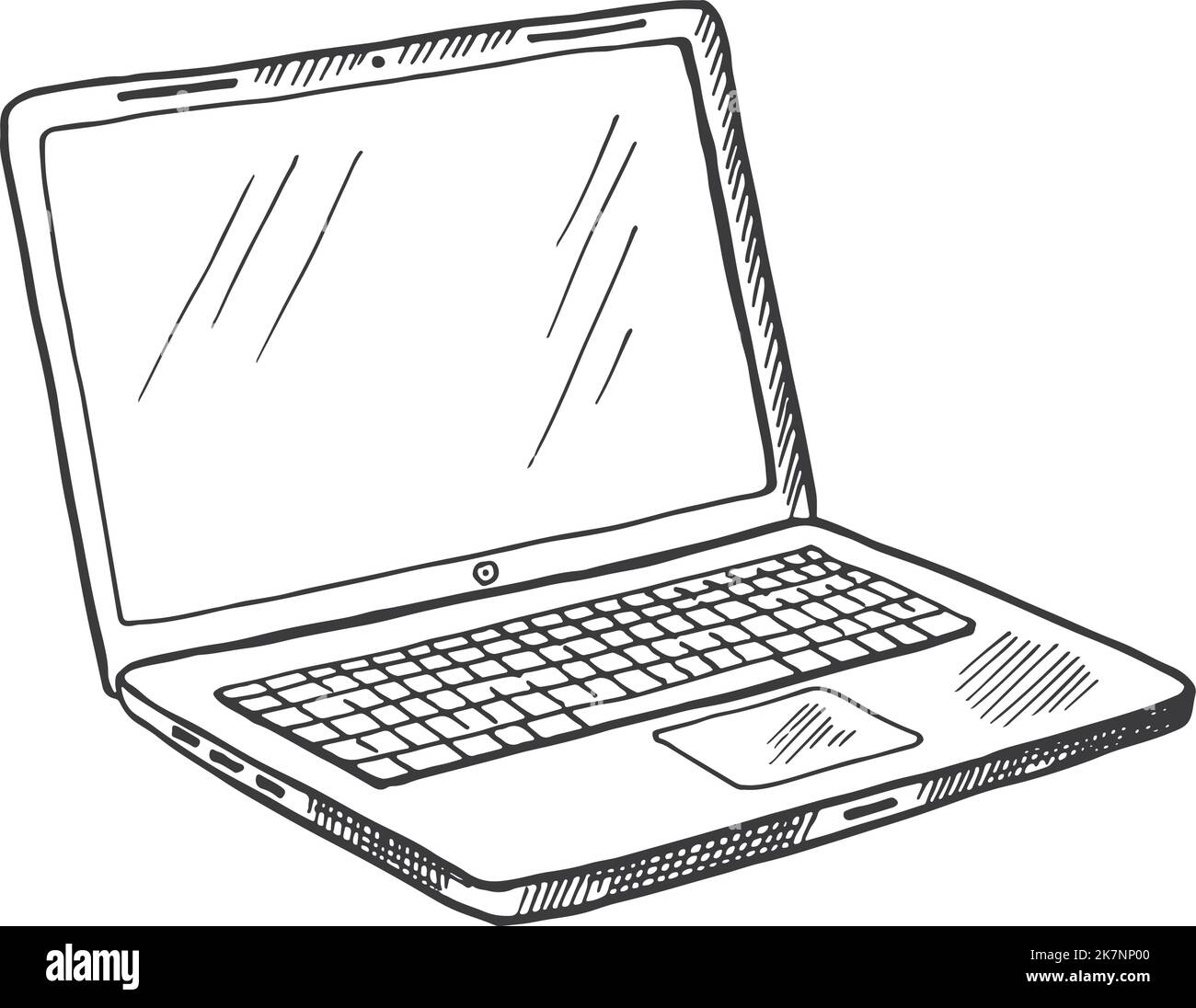 Schizzo del notebook. Icona Personal computer. Aprire il computer portatile Illustrazione Vettoriale