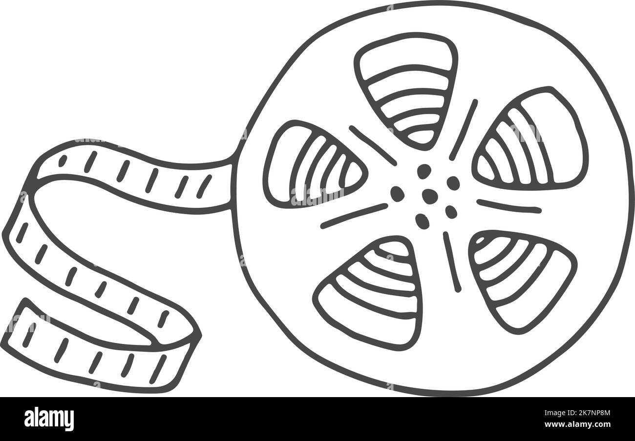 Icona del nastro adesivo. Rotolo da cinema disegnato a mano Illustrazione Vettoriale