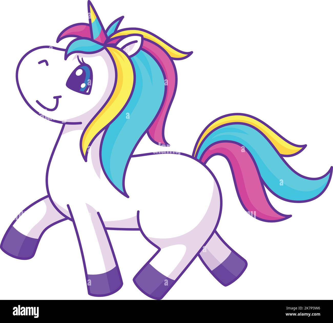 Camminare unicorno. Felice animale da fiaba. Creatura magica Illustrazione Vettoriale