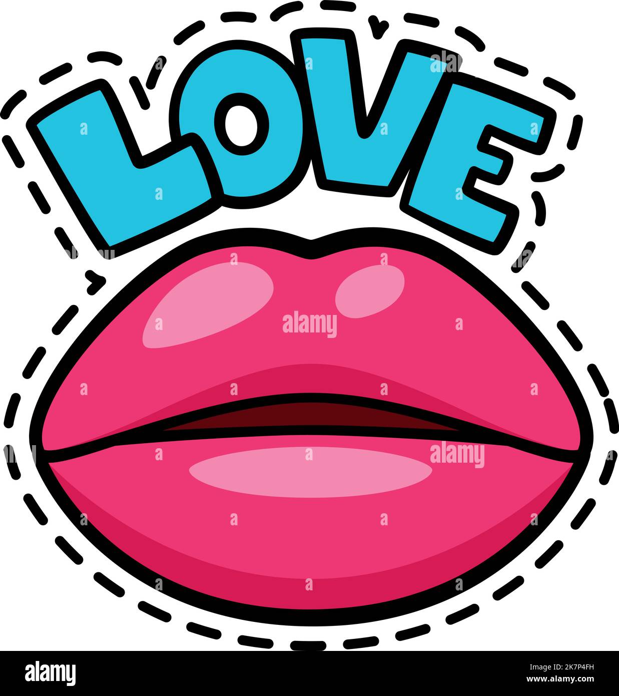 Adesivo amore. Sexy patch fumetto labbra femminili Illustrazione Vettoriale