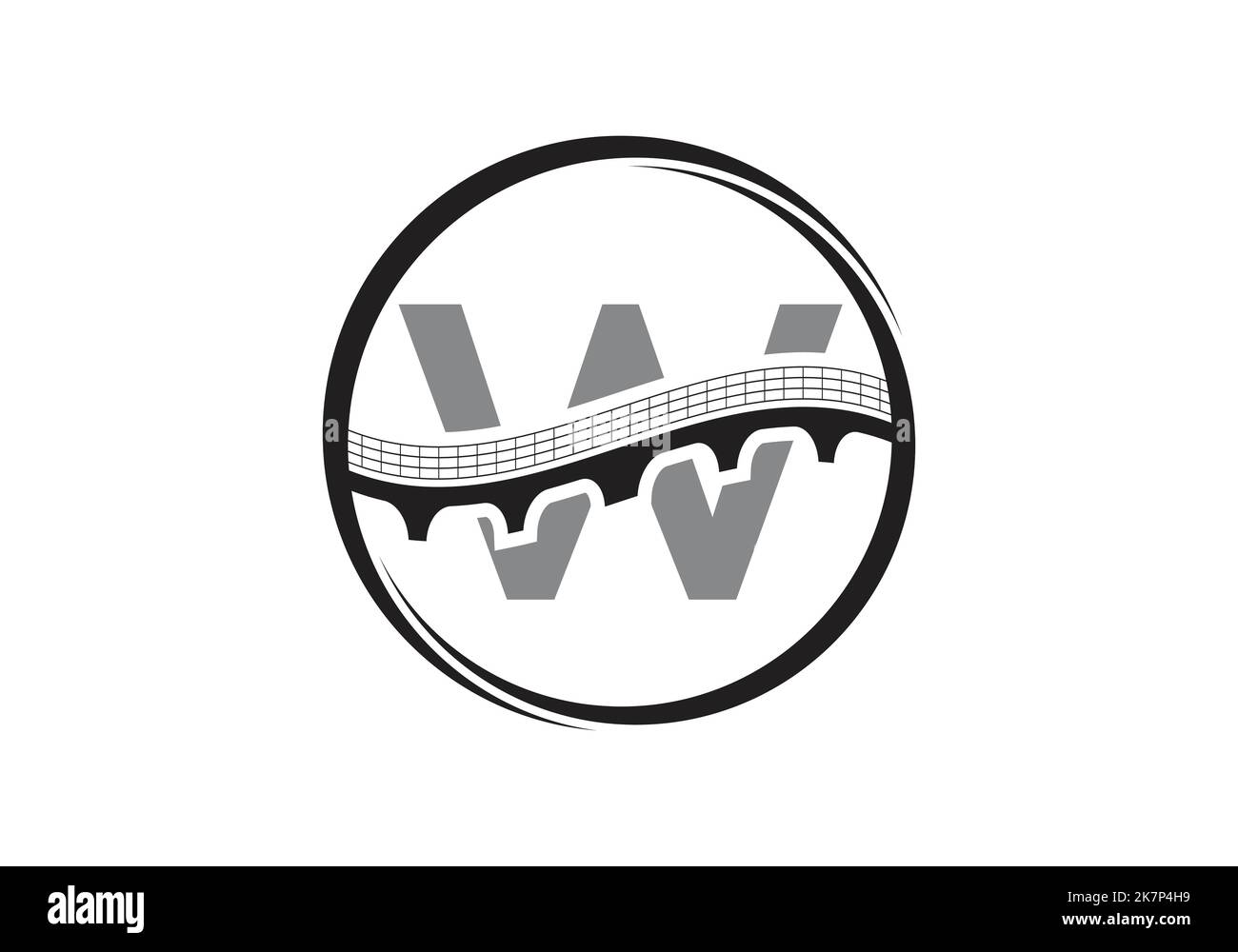 Lettera iniziale del monogramma W con il segno del ponticello. Modello astratto del logo bridge. Moderno logo vettoriale per il settore delle costruzioni. Illustrazione Vettoriale
