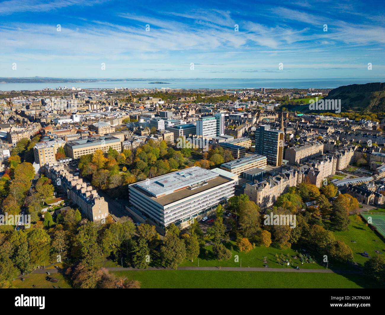 Veduta aerea del campus dell'Università di Edimburgo, Edimburgo, Scozia, Regno Unito Foto Stock