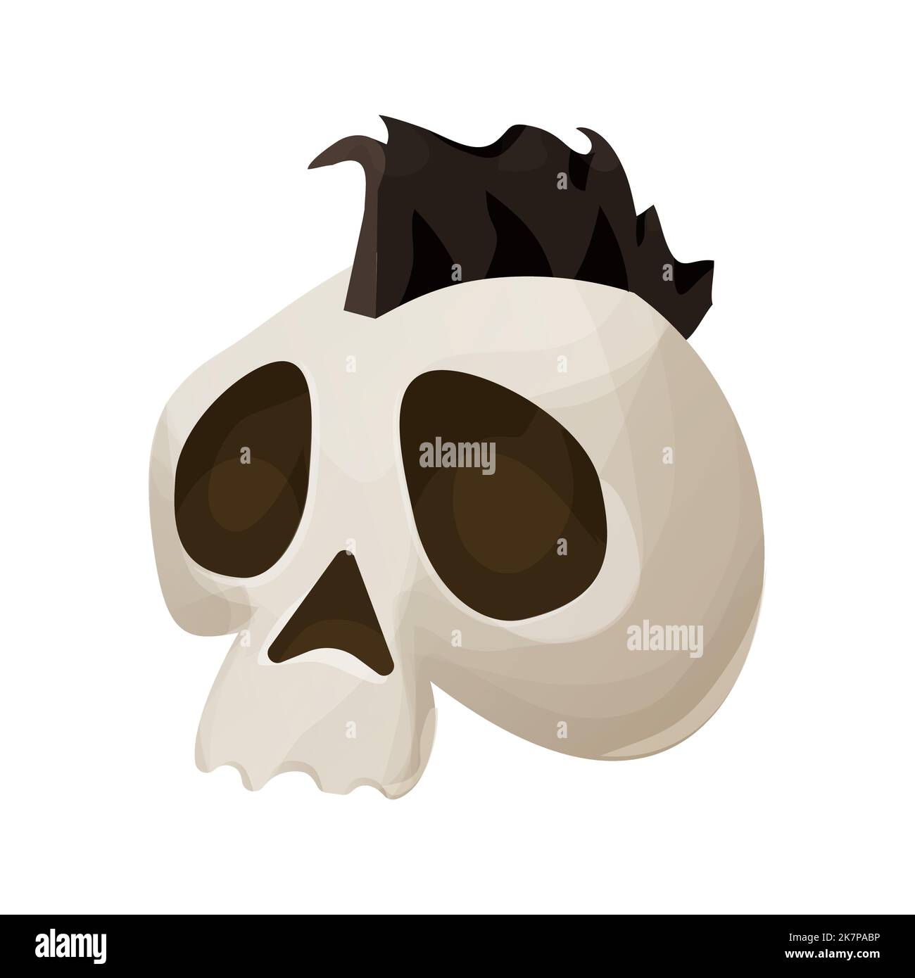 Cranio, testa con capelli Mohawk, scheletro di punk fresco in stile cartoon isolato su sfondo bianco. Illustrazione vettoriale Illustrazione Vettoriale