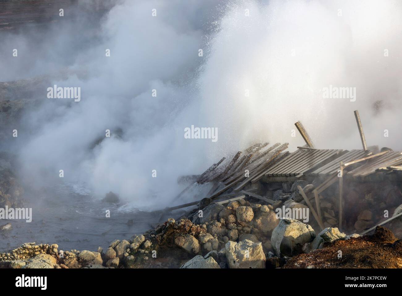 Sorgenti termali geotermiche Gunnuhver, Reykjanes Peninula, Islanda Foto Stock