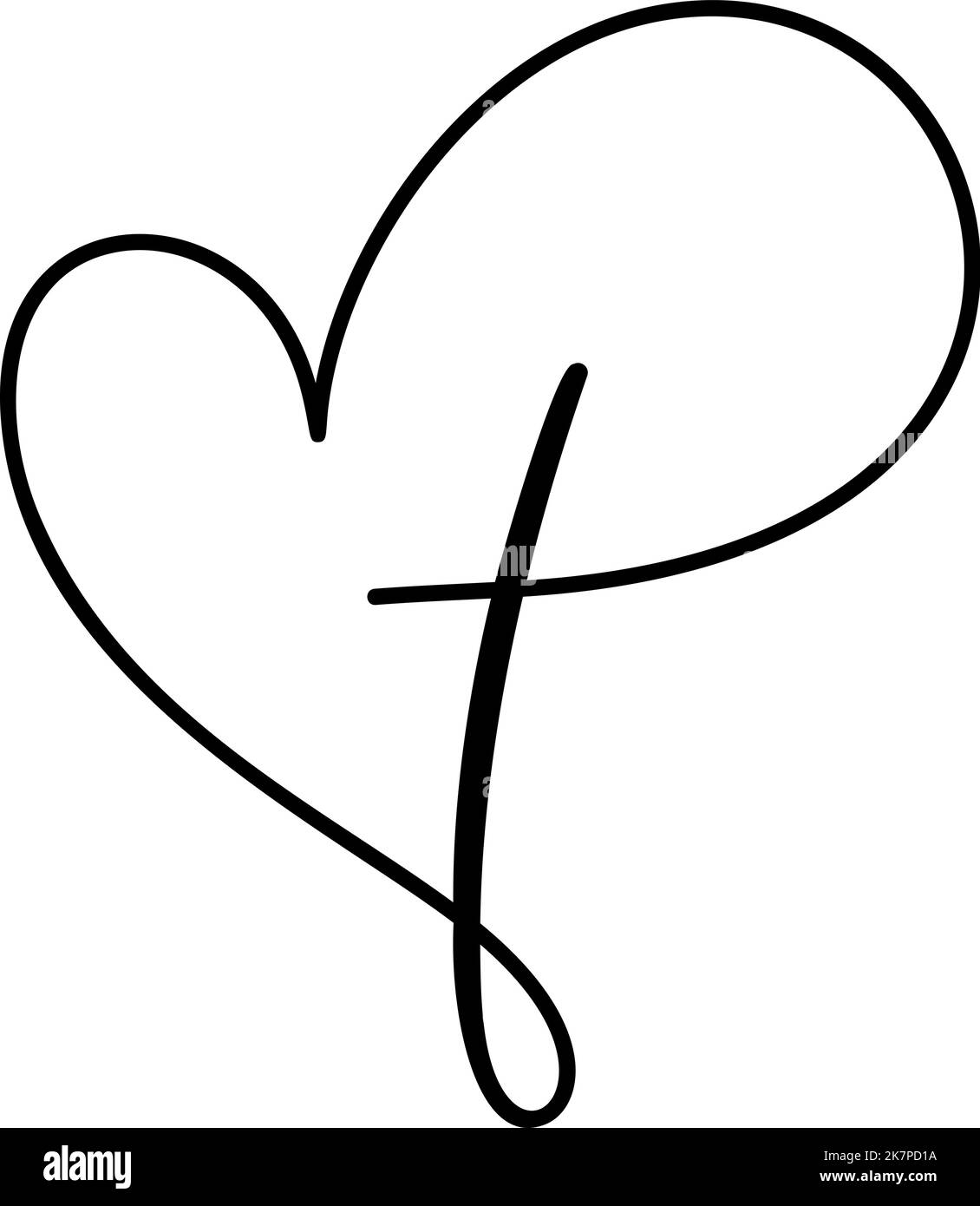 Vector Christian logo una linea cuore con Croce su sfondo bianco. Simbolo calligrafico disegnato a mano. Icona della religione minimalistica Illustrazione Vettoriale