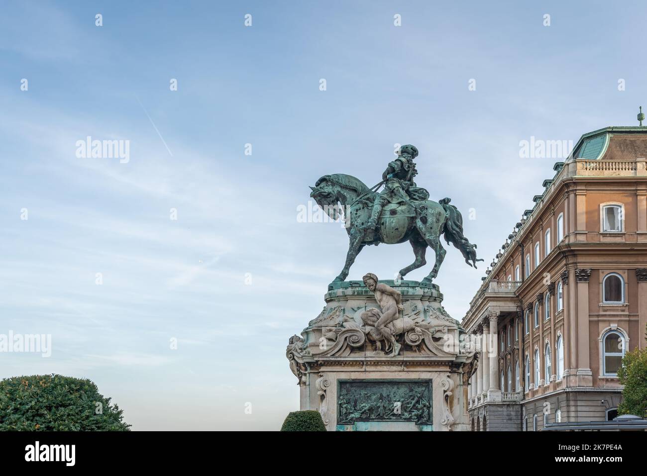 Statua del Principe Eugenio di Savoia sulla terrazza del Danubio al Castello di Buda - Budapest, Ungheria Foto Stock