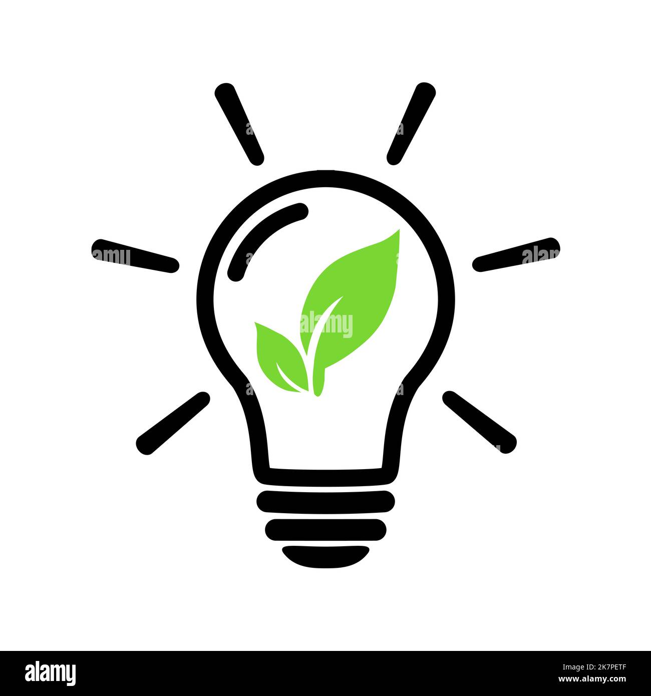 Lampadina ecologica con pianta con icona a foglia. Simbolo della lampada a risparmio energetico. Energia ecologica icona, pianta nella lampadina. Illustrazione vettoriale per la grafica de Illustrazione Vettoriale
