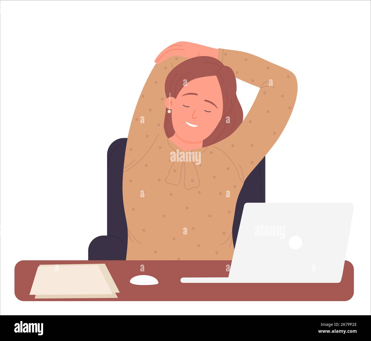 Donna che fa l'esercitazione sul lavoro. Stretching per ufficio, rilassante break vettoriale illustrazione Illustrazione Vettoriale