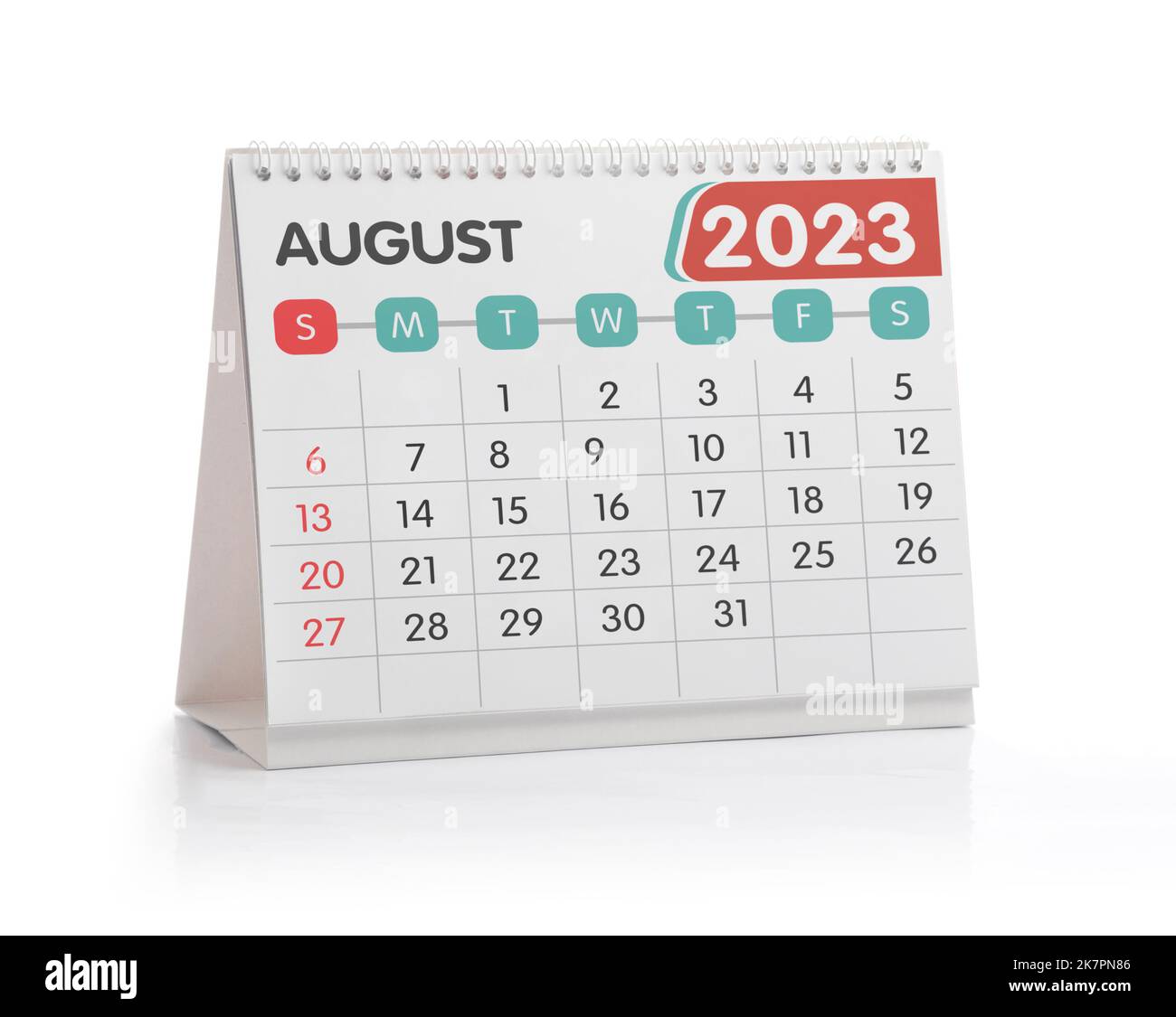 Agosto 2023 Ufficio Calendario isolato su bianco Foto Stock