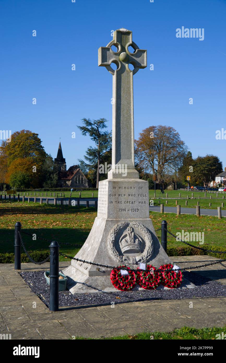 War Memorial e Village Green Hatfield Heath Essex Foto Stock
