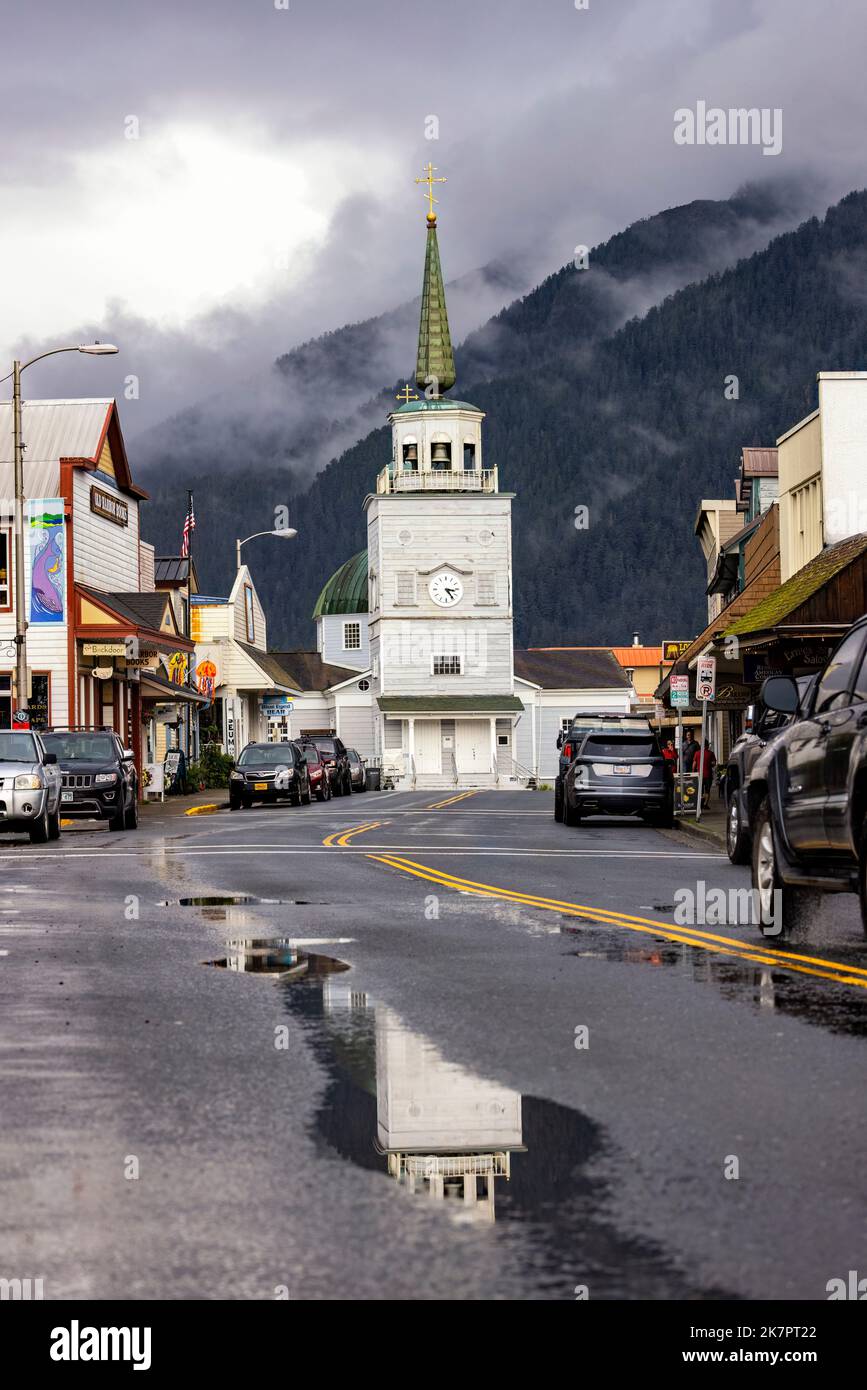 La parrocchia di san Michele cattedrale nel centro cittadino di Sitka, Alaska, STATI UNITI D'AMERICA Foto Stock