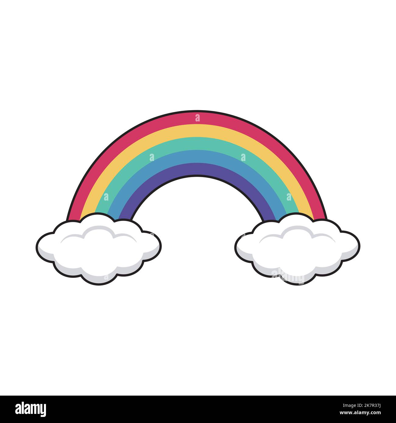 Vettore carino illustrazione di un arcobaleno e due nuvole su uno sfondo bianco. Illustrazione Vettoriale