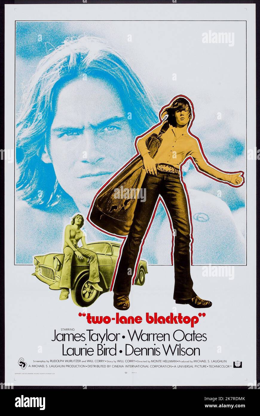 Film Poster Film: Two Lane Blacktop; Two-Lane Blacktop (1972) regista: Monte Hellman 07 luglio 1971 **AVVERTENZA** questa fotografia è solo per uso editoriale ed è copyright di IMMAGINI UNIVERSALI e/o del fotografo assegnato dalla Società di produzione e può essere riprodotta solo da pubblicazioni in concomitanza con la promozione del film di cui sopra. È richiesto un credito obbligatorio per LE FOTO UNIVERSALI. Il fotografo deve essere accreditato anche quando è noto. Nessun uso commerciale può essere concesso senza autorizzazione scritta da parte della Film Company. Foto Stock