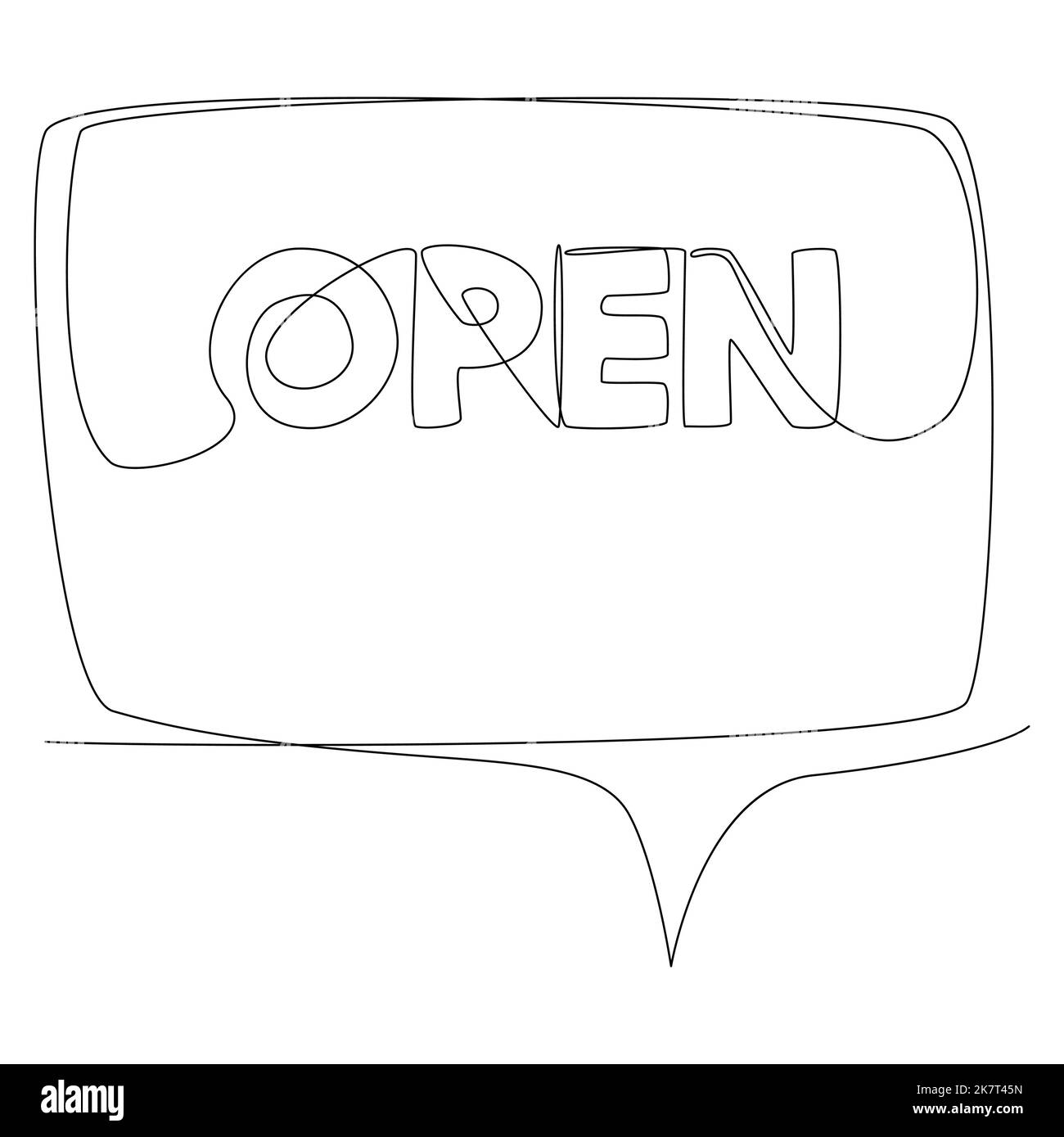 Una riga continua di fumetto con testo aperto. Concetto di vettore di illustrazione a linea sottile. Disegno di contorno idee creative. Illustrazione Vettoriale