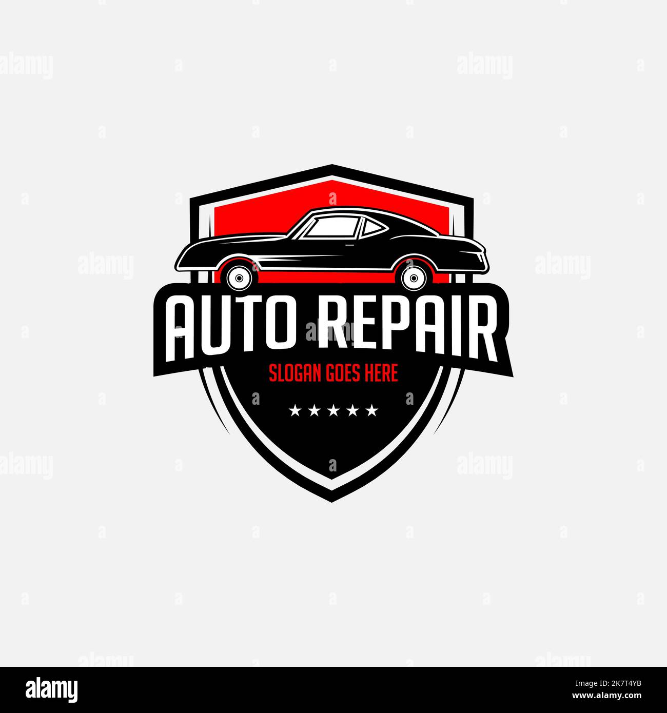 Logo di riparazione e assistenza per auto in metallo Vector premium, ideale per officina, garage, ricambi logo badge Illustrazione Vettoriale