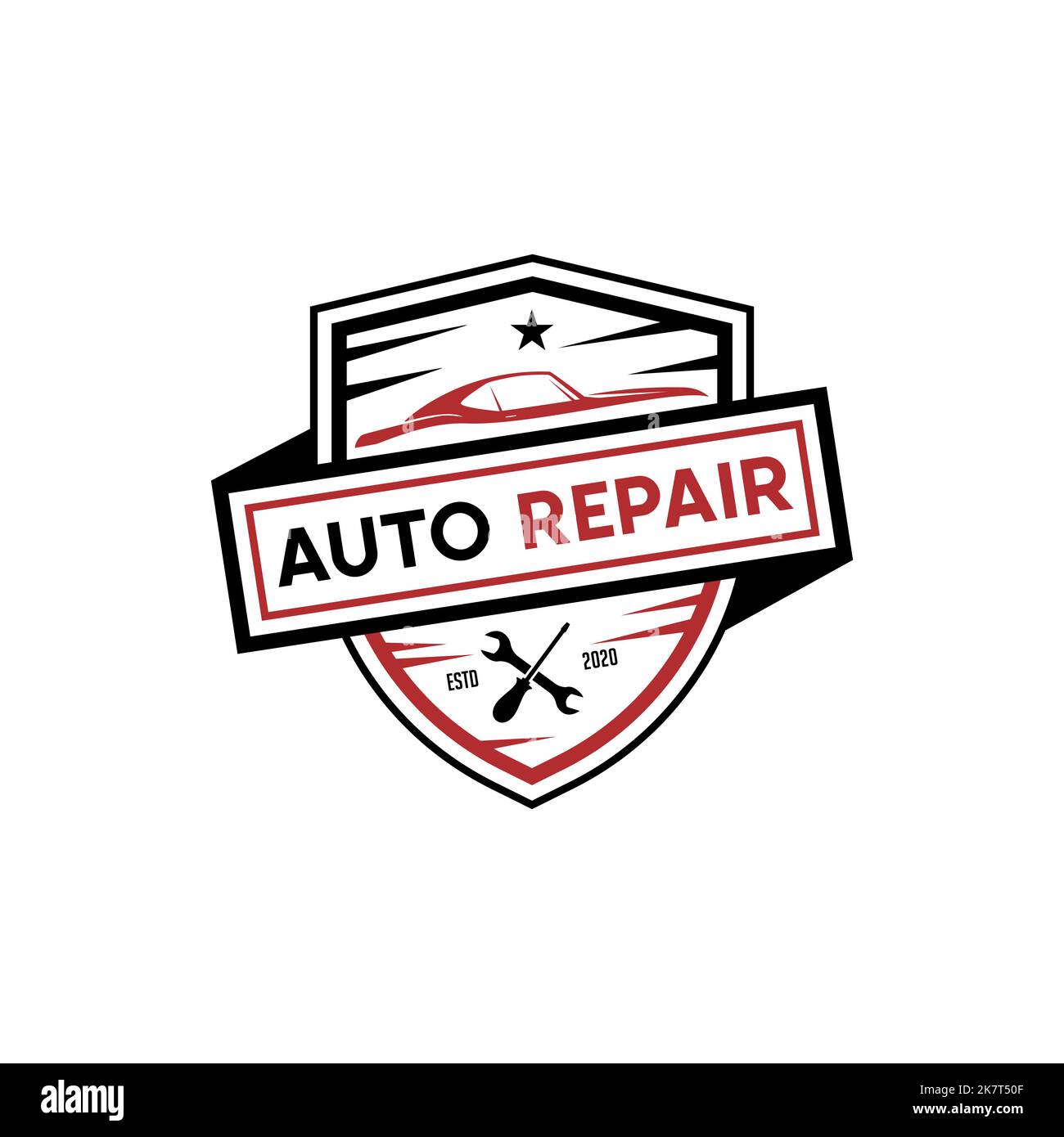 Automotive Repair and service logo design badge idea, migliore per negozio di auto, garage, ricambi logo vettore premium Illustrazione Vettoriale