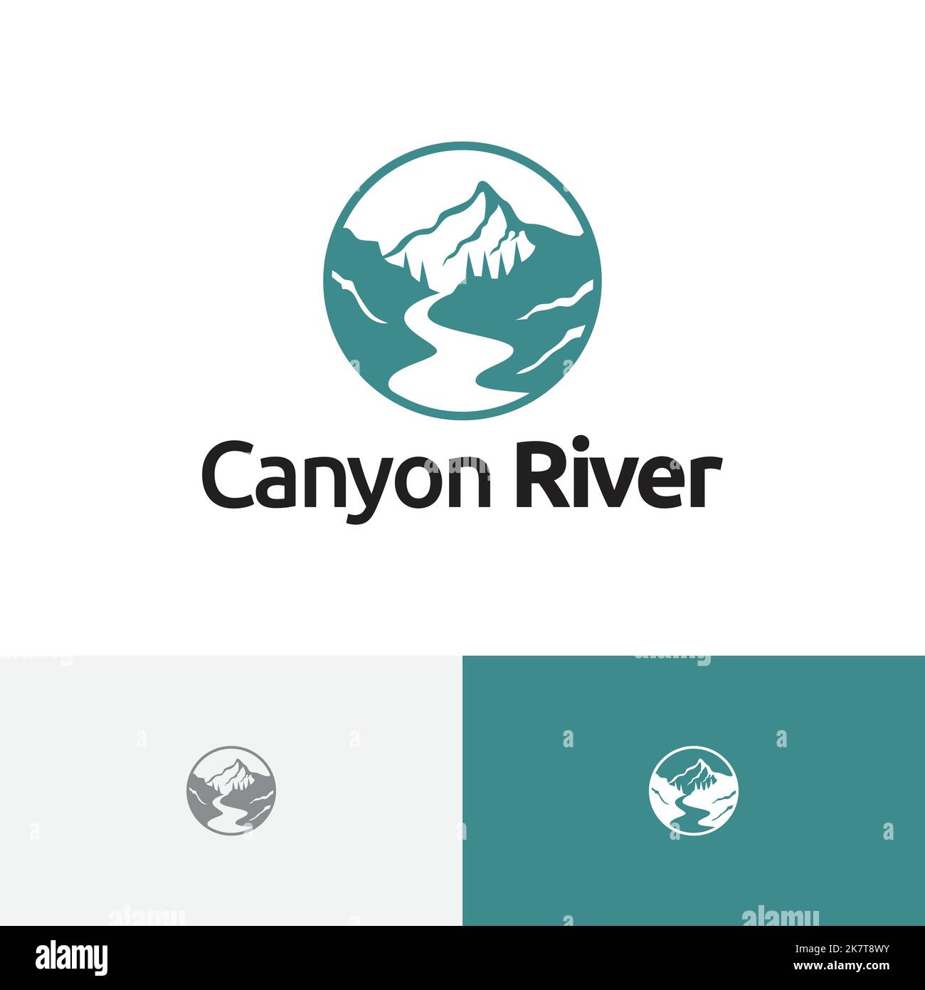 Logo Canyon River Valley Mountain Circle Nature Illustrazione Vettoriale