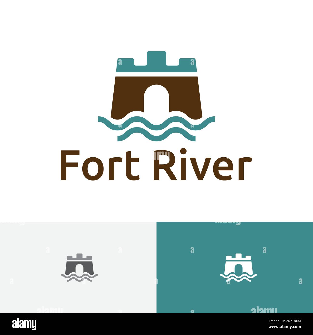 Fort River Water Stream semplice logo moderno Illustrazione Vettoriale