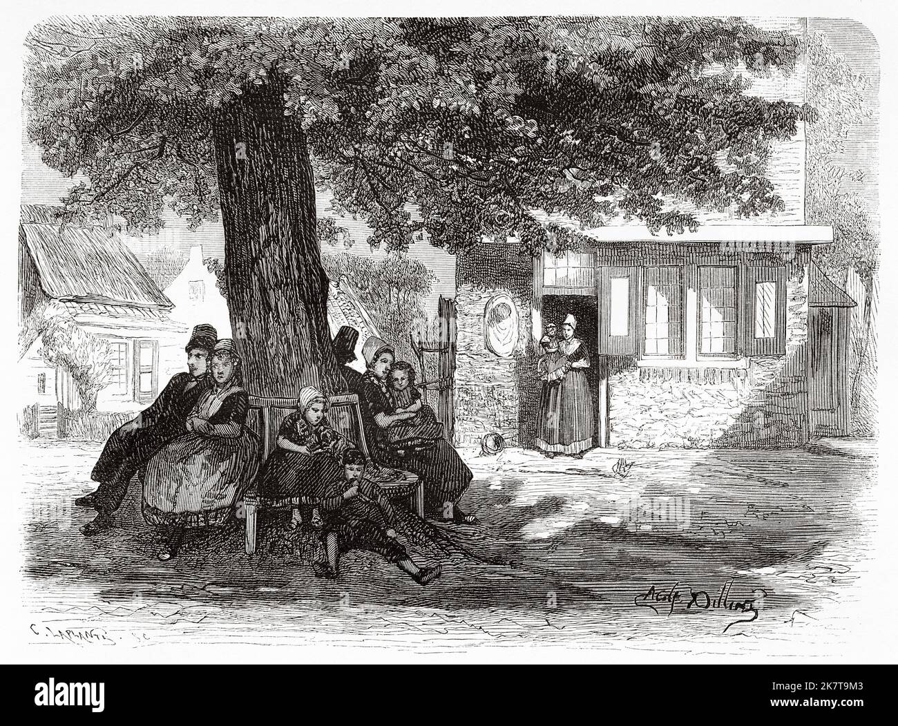 La Klap-bank, banco di talkers in città. Paesi Bassi, Europa. Viaggio in Zeeland di Charles De Coster 1873 Foto Stock