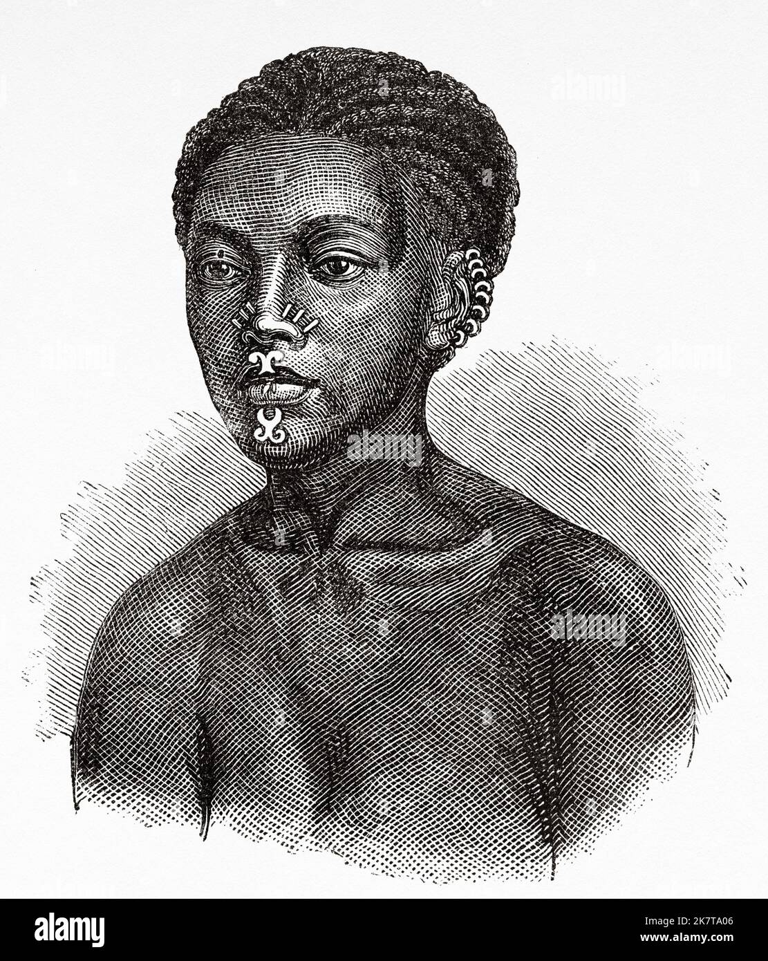 Donna Golo, Repubblica Democratica del Congo. Africa. Cuore dell'Africa tre anni di viaggi e avventure nelle regioni inesplorate dell'Africa Centrale di Georg August Schweinfurth, 1868-1871 Foto Stock