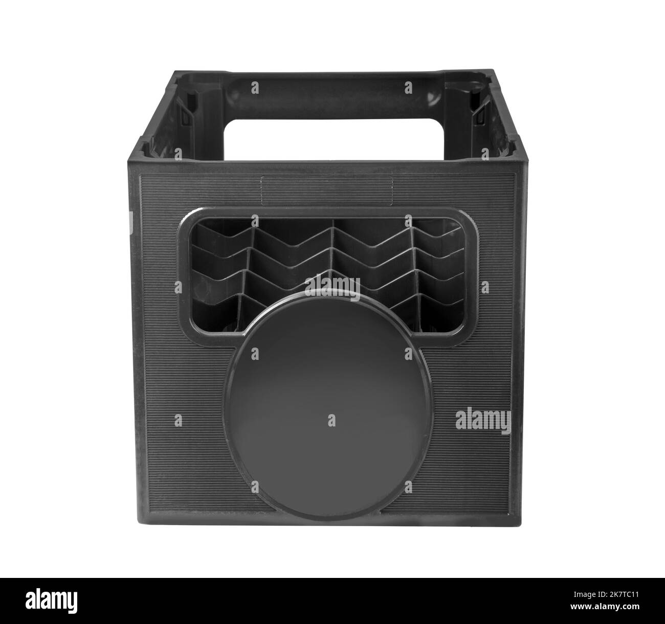 scatola di conservazione in plastica vuota, cassa per flaconi isolati su fondo bianco Foto Stock