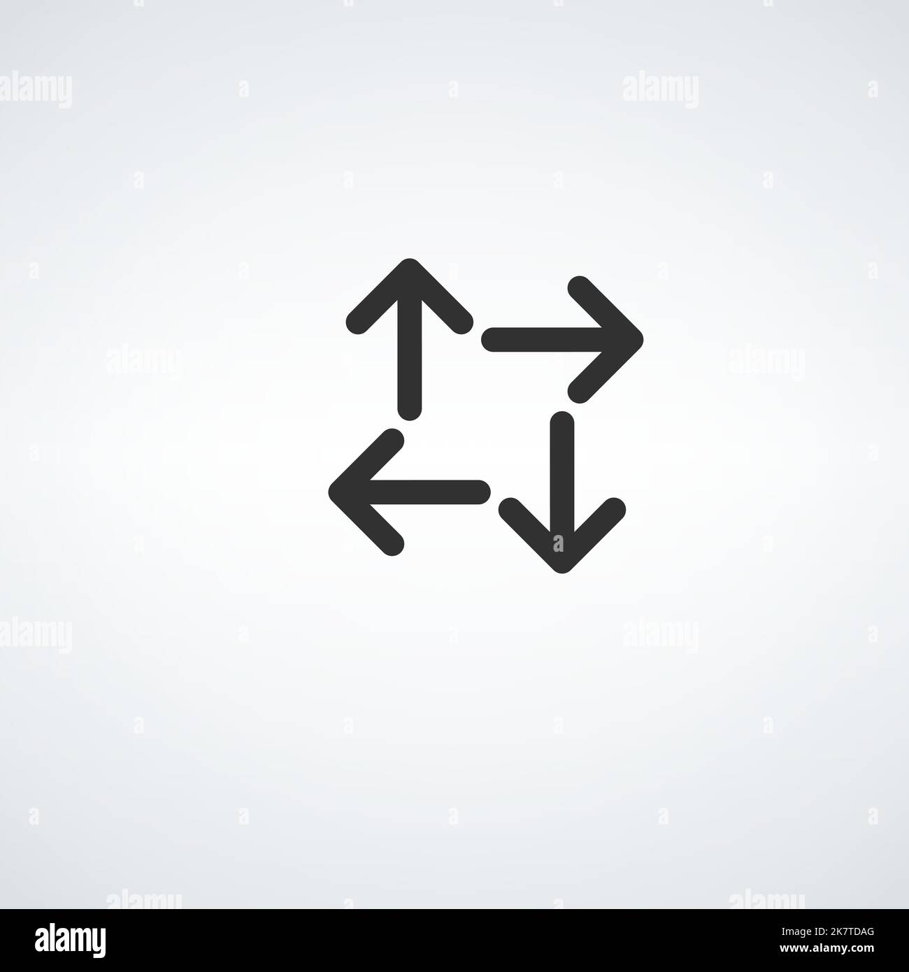 Frecce rivolte verso l'esterno. Frecce quadrate. Icona orientamento distribuzione. Quattro frecce di direzione. Illustrazione vettoriale stock isolata su bianco Illustrazione Vettoriale