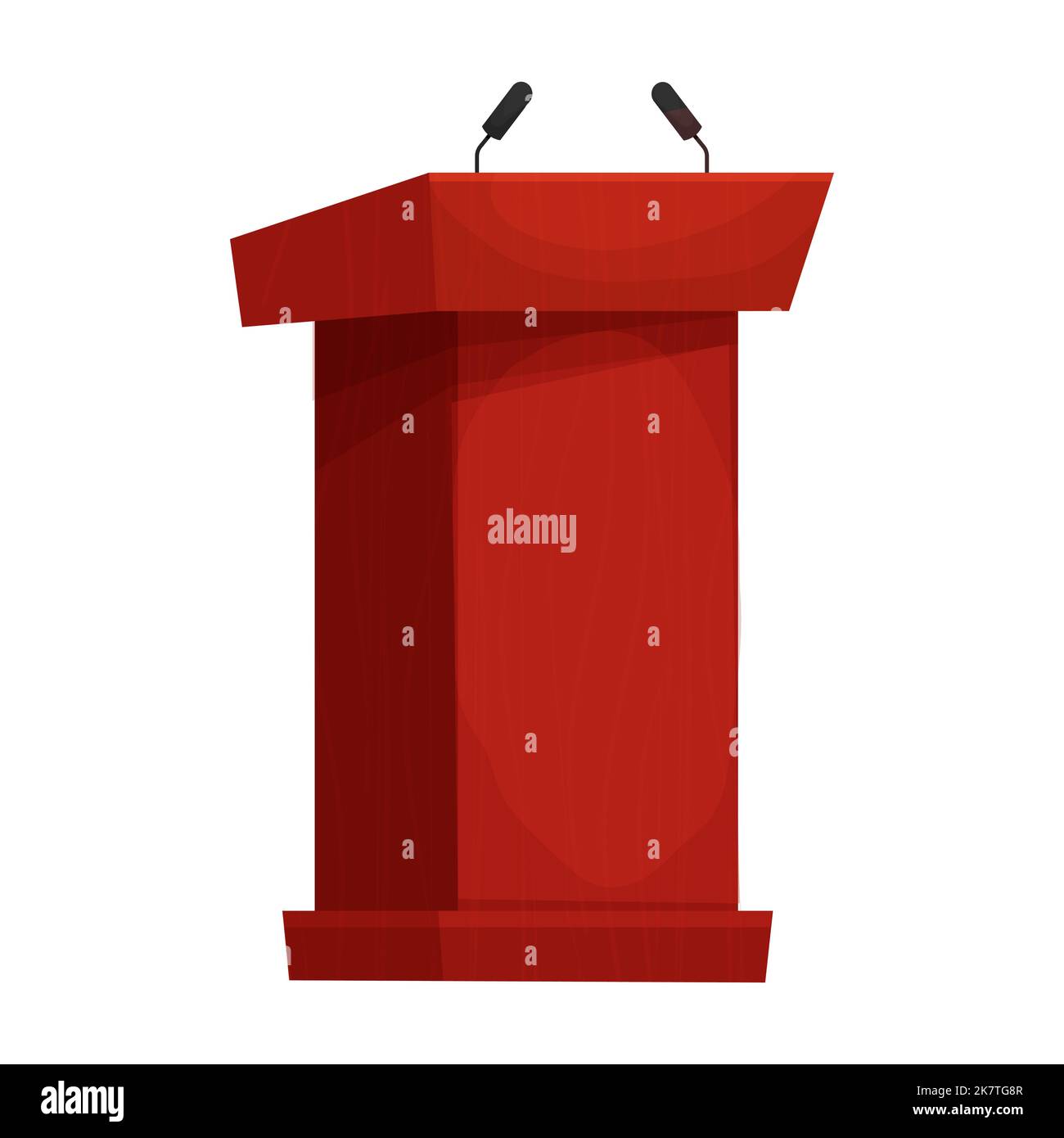 Tribuna in legno, podio oratore con microfono in stile cartoon isolato su sfondo bianco. Illustrazione vettoriale Illustrazione Vettoriale