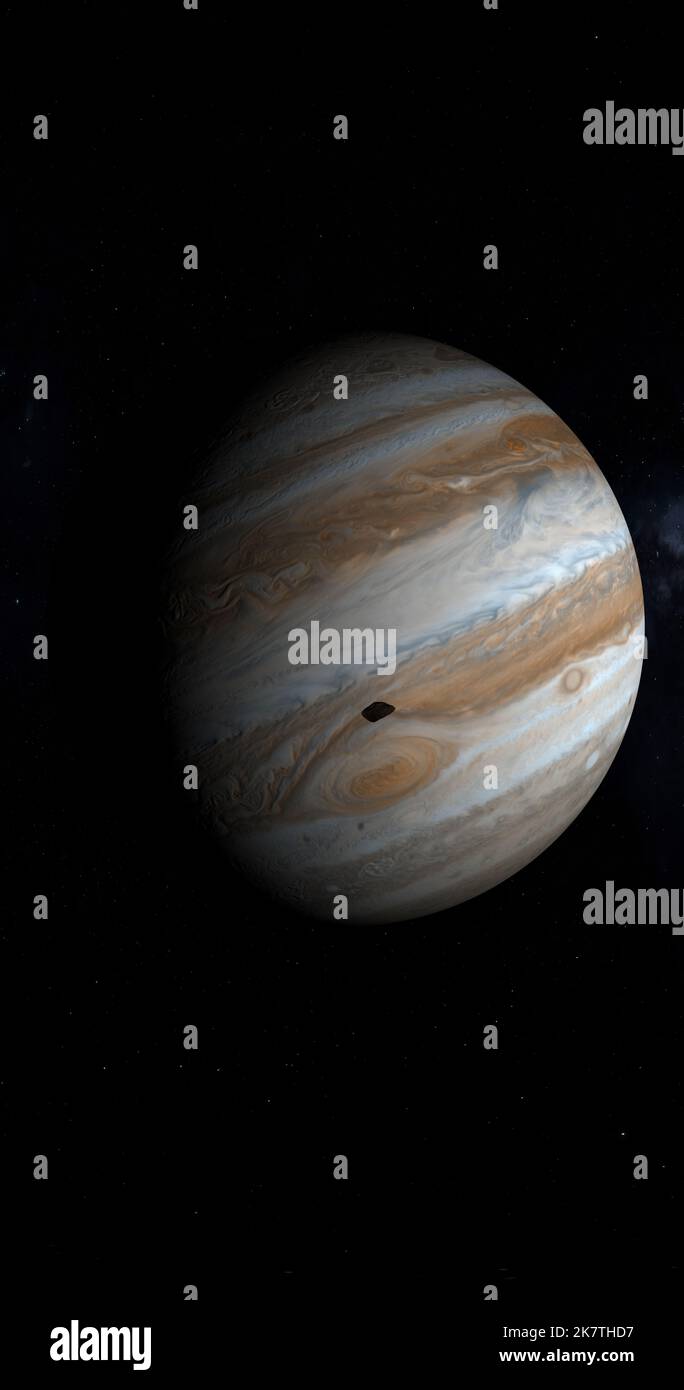 Satellite Amalthea, Giove V, orbitante intorno al pianeta Giove nello spazio esterno Foto Stock