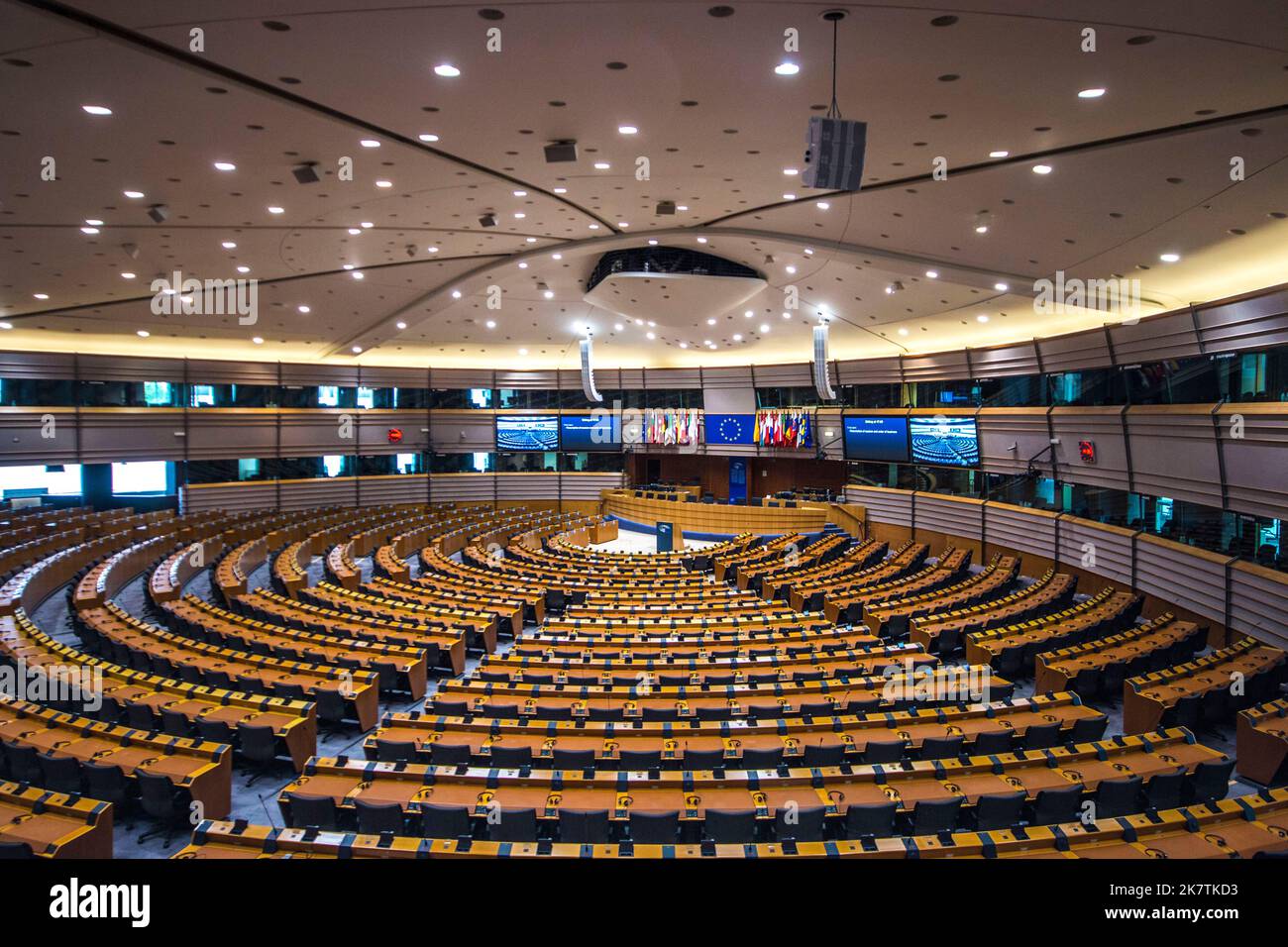 Emiciclo del parlamento europeo a Bruxelles, Belgio Foto Stock