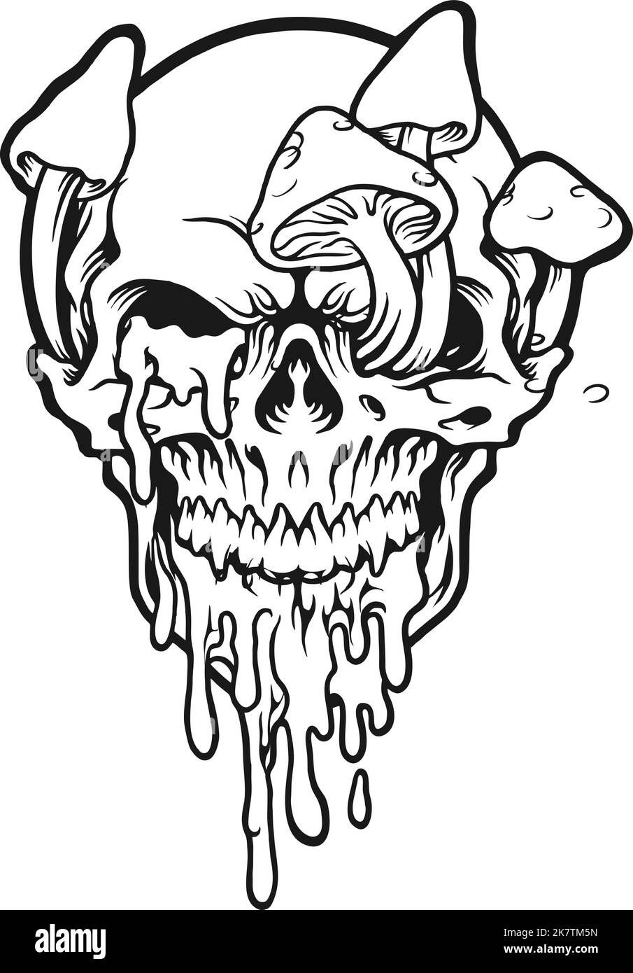 Funghi che escono Skull Silhouette illustrazioni vettoriali per il tuo logo di lavoro, t-shirt merchandise, adesivi e disegni di etichette, poster, biglietti d'auguri Illustrazione Vettoriale