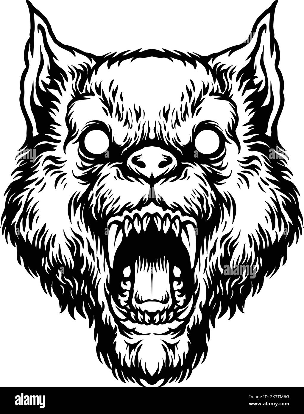 Illustrazioni vettoriali Angry Wolf Head Clipart monocromatiche per il logo del tuo lavoro, maglietta, adesivi e disegni di etichette, poster, biglietti d'auguri Illustrazione Vettoriale