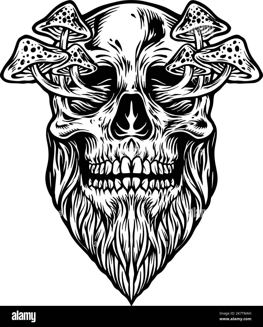 Power Human Magic Mushrooms illustrazioni vettoriali in bianco e nero per il tuo logo di lavoro, maglietta, adesivi e disegni di etichette, poster Illustrazione Vettoriale