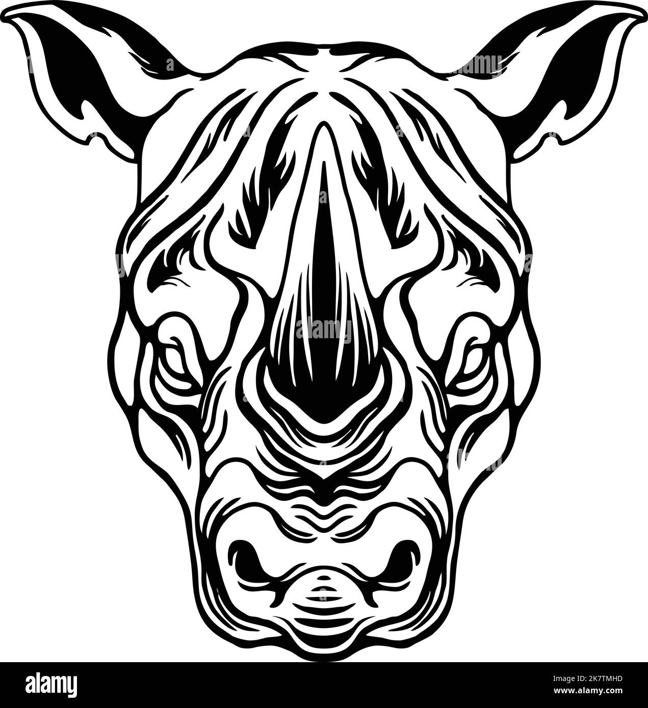 Rhino Head coloring Book delineare illustrazioni vettoriali per il vostro logo di lavoro, maglietta di merchandise, adesivi e disegni di etichette, poster, biglietti d'auguri Illustrazione Vettoriale