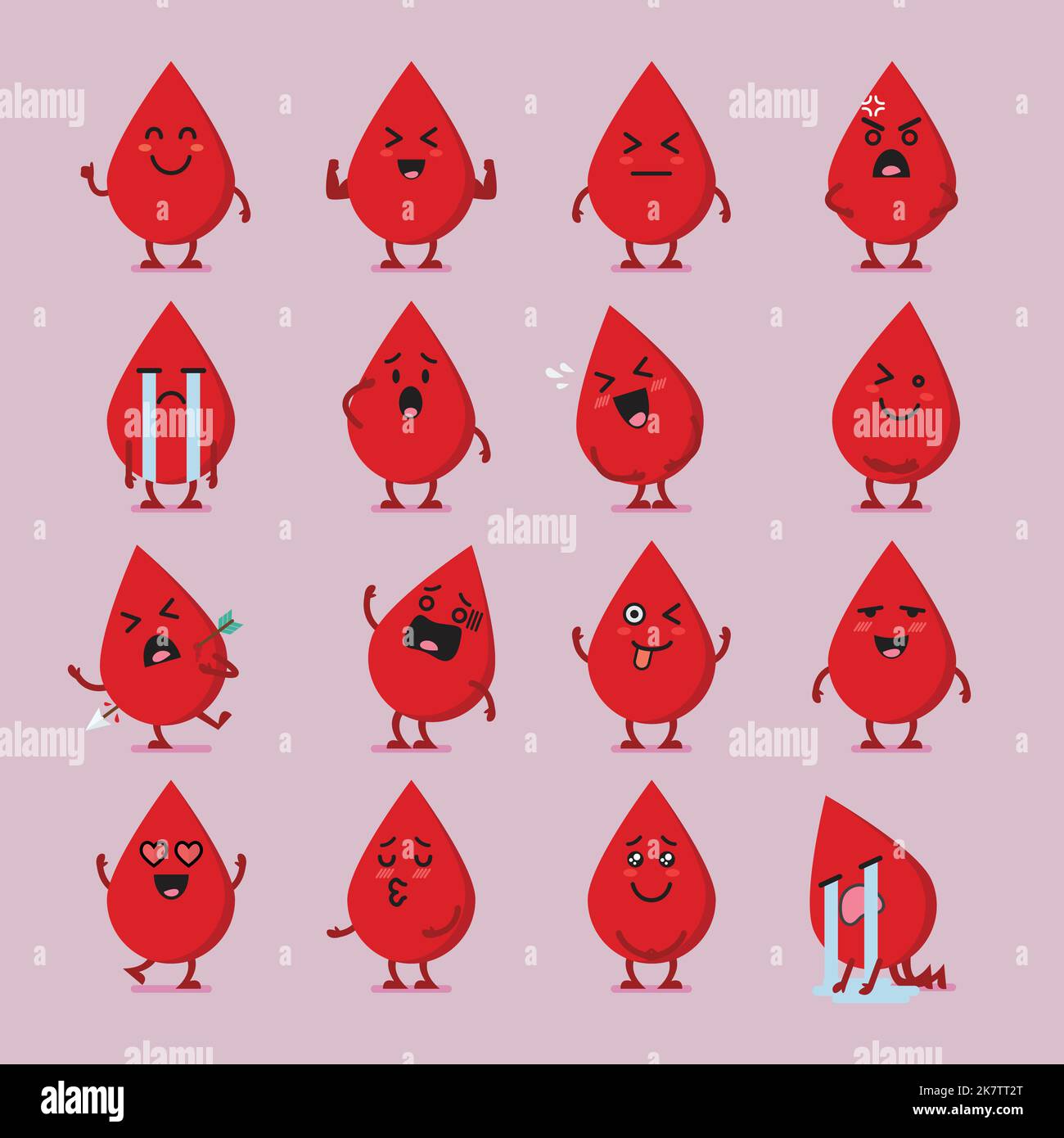 Set emoji di personaggi del sangue. Divertenti emoticon dei cartoni animati Illustrazione Vettoriale