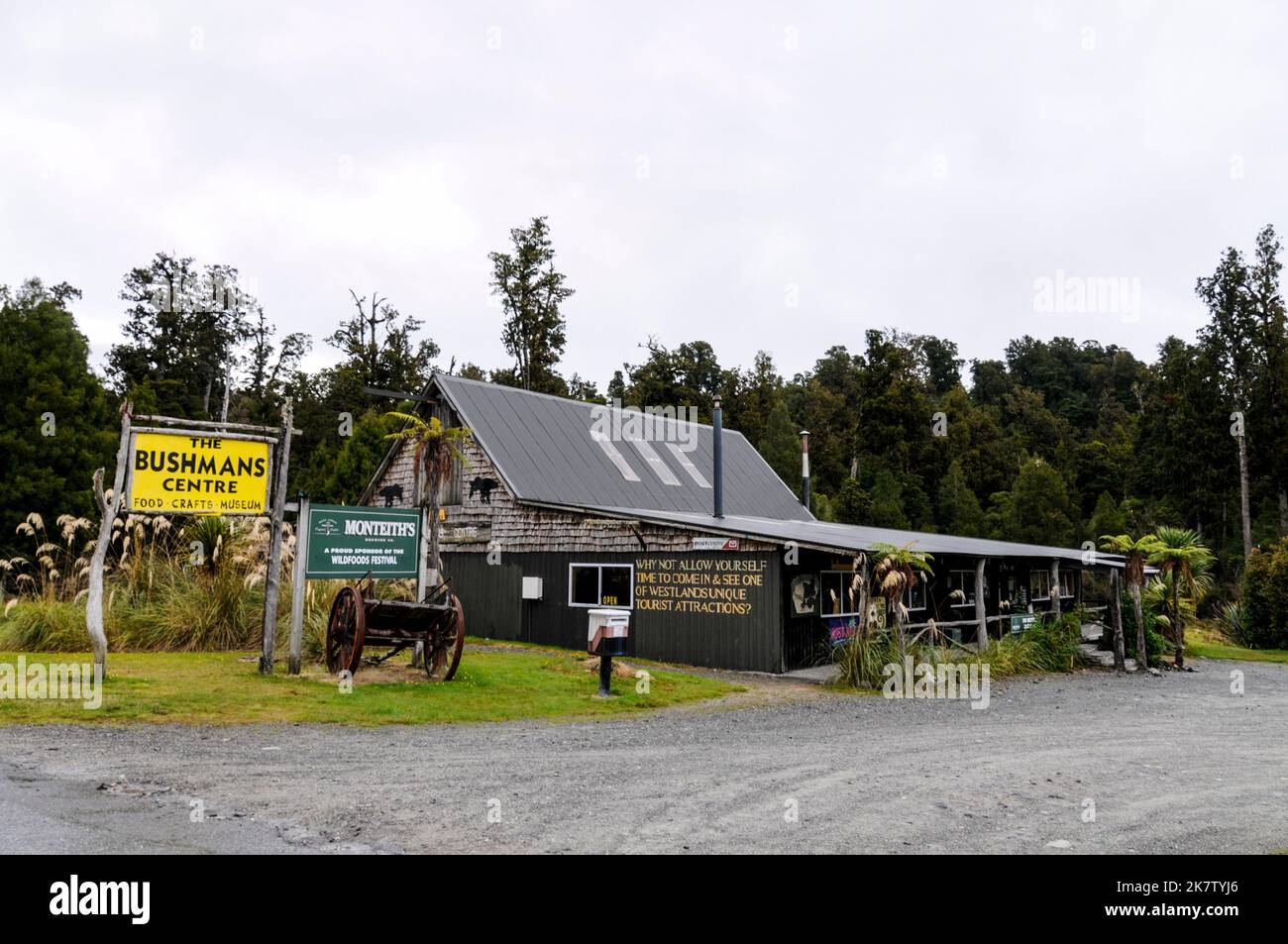 Il Bushman's Centre a Pukekura sull'autostrada statale 6 (Franz Josef Highway e Lake Ianthe) nel South Westland sull'Isola Sud in Nuova Zelanda. Foto Stock