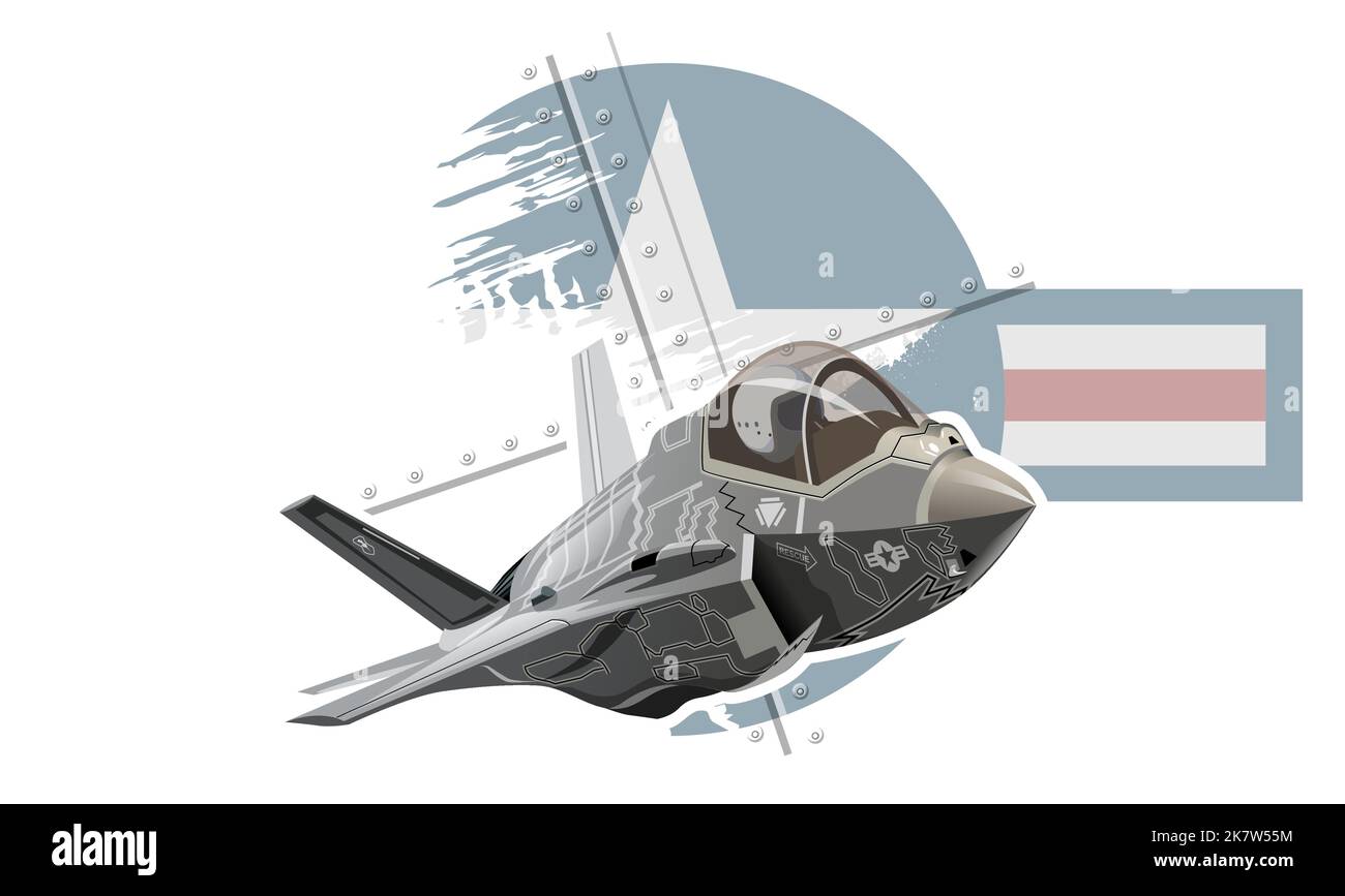 Vettore Cartoon militare Stealth Jet Fighter aereo. Formato vettoriale EPS-10 disponibile separato da gruppi e livelli per una facile modifica Illustrazione Vettoriale