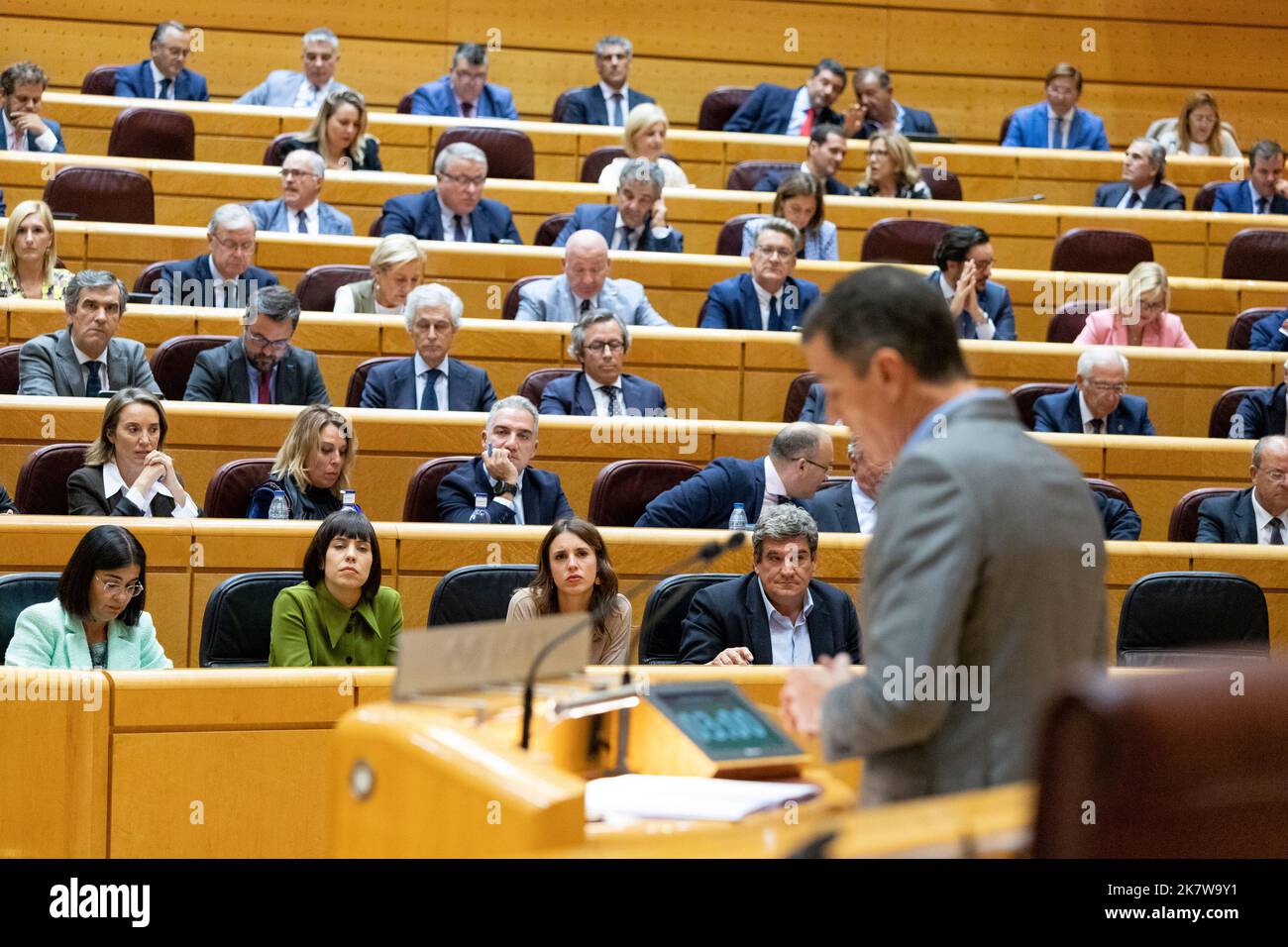 Pedro Sanchez Perez-Castejon. Presidente del governo spagnolo. Pedro Sánchez al Senato di Madrid con il gruppo socialista spagnolo dei lavoratori (PSOE) Foto Stock