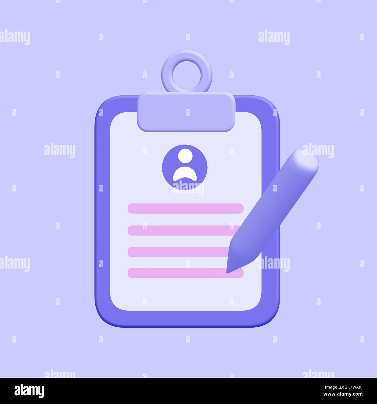 Carta d'identità dello studente con penna. Isolato su blu. Rendering 3D. Foto Stock