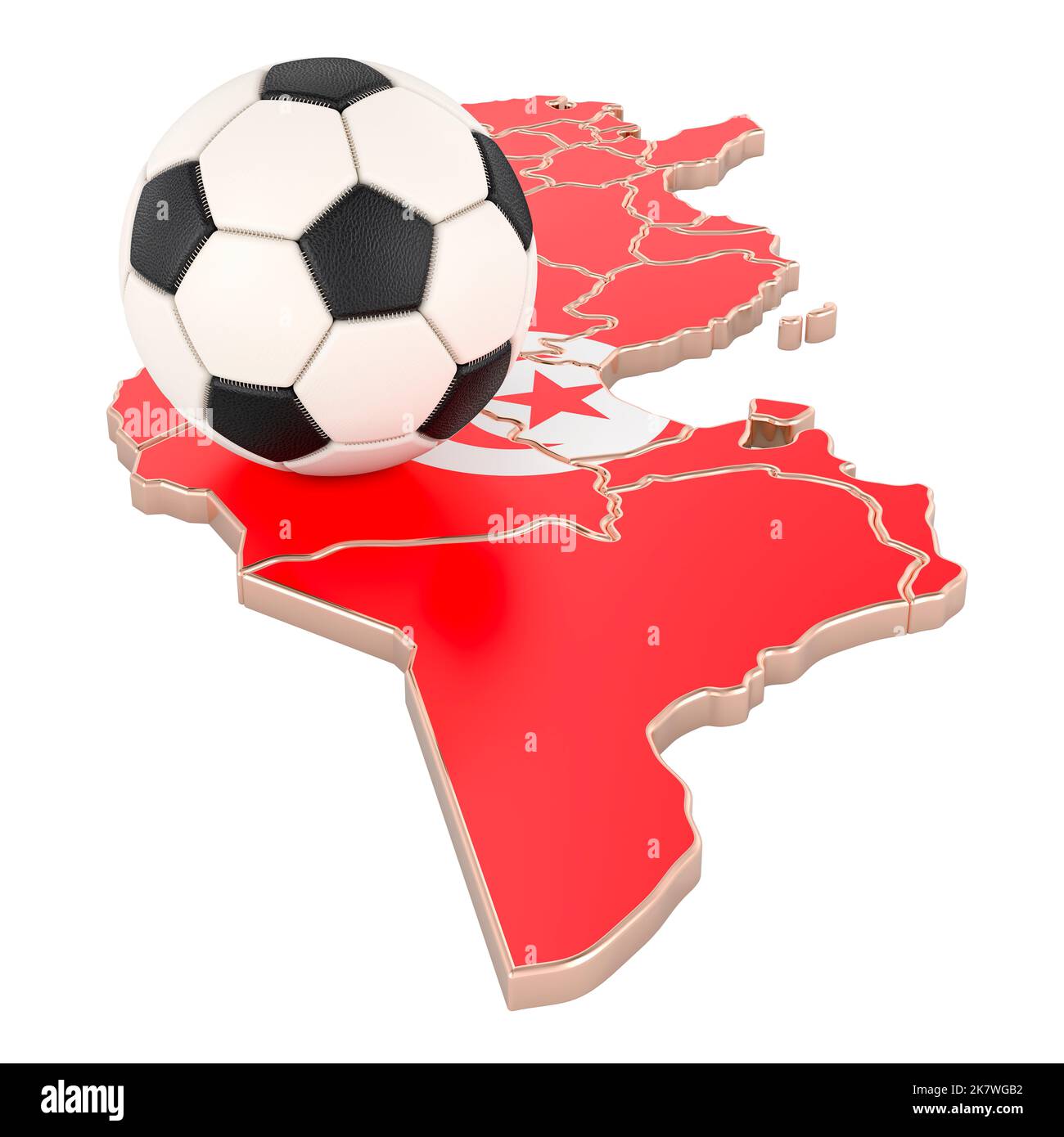 Pallone da calcio con mappa del concetto Tunisia, 3D rendering isolato su sfondo bianco Foto Stock