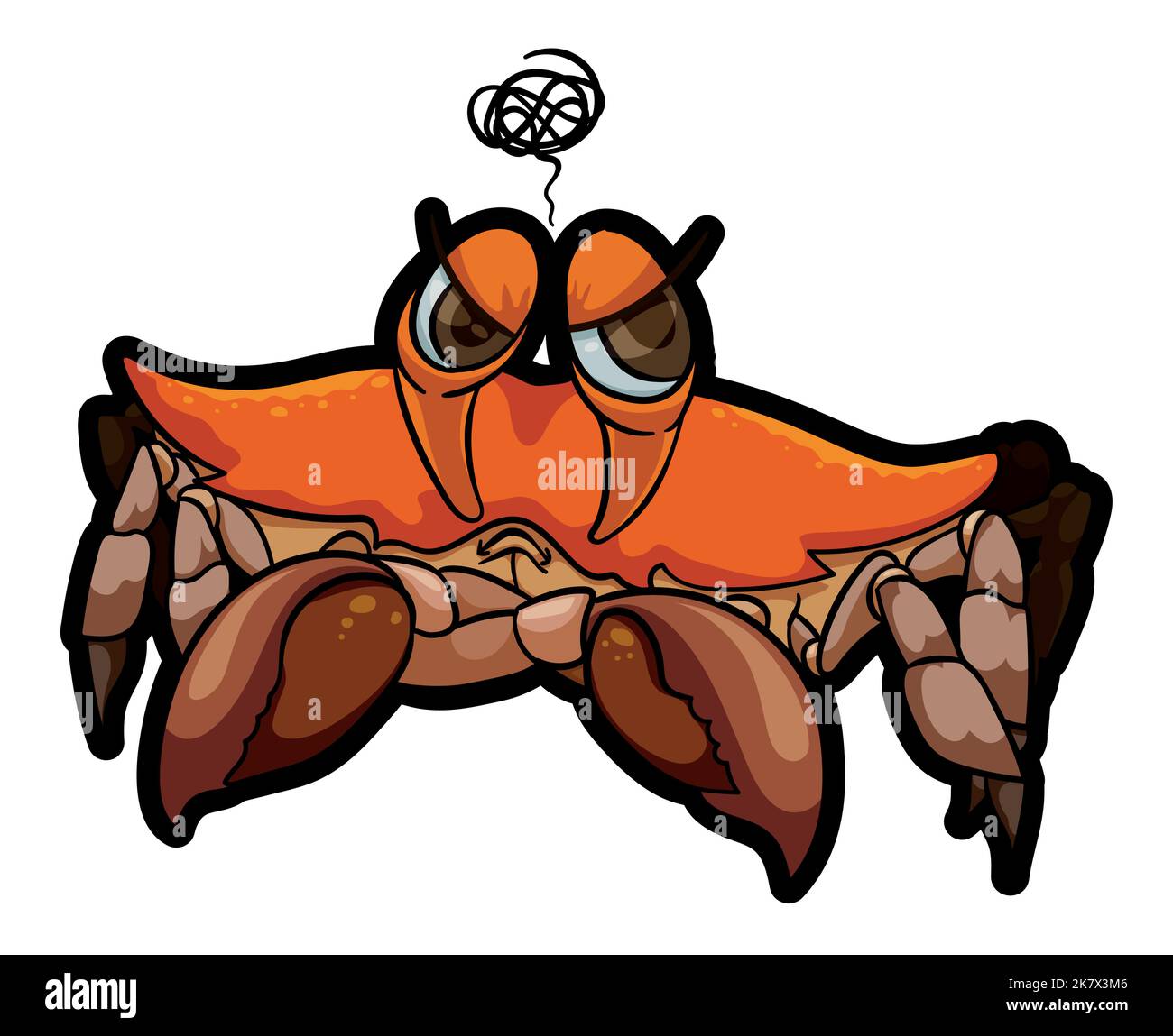 Granchio arancione granchio con gesto arrabbiato incrociati artigli e nuvola aggrovigliata. Illustrazione Vettoriale
