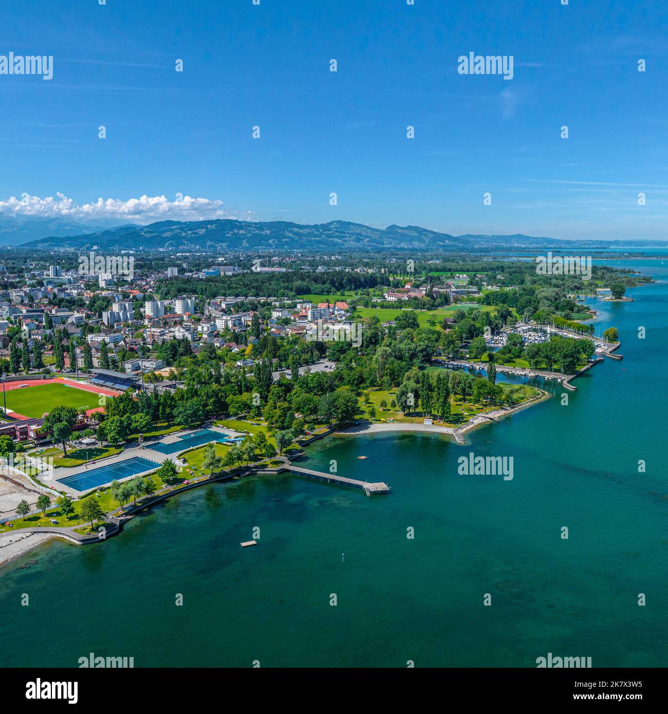 Splendida vista sul quartiere austriaco di Bregenz, sul lago di Costanza Foto Stock