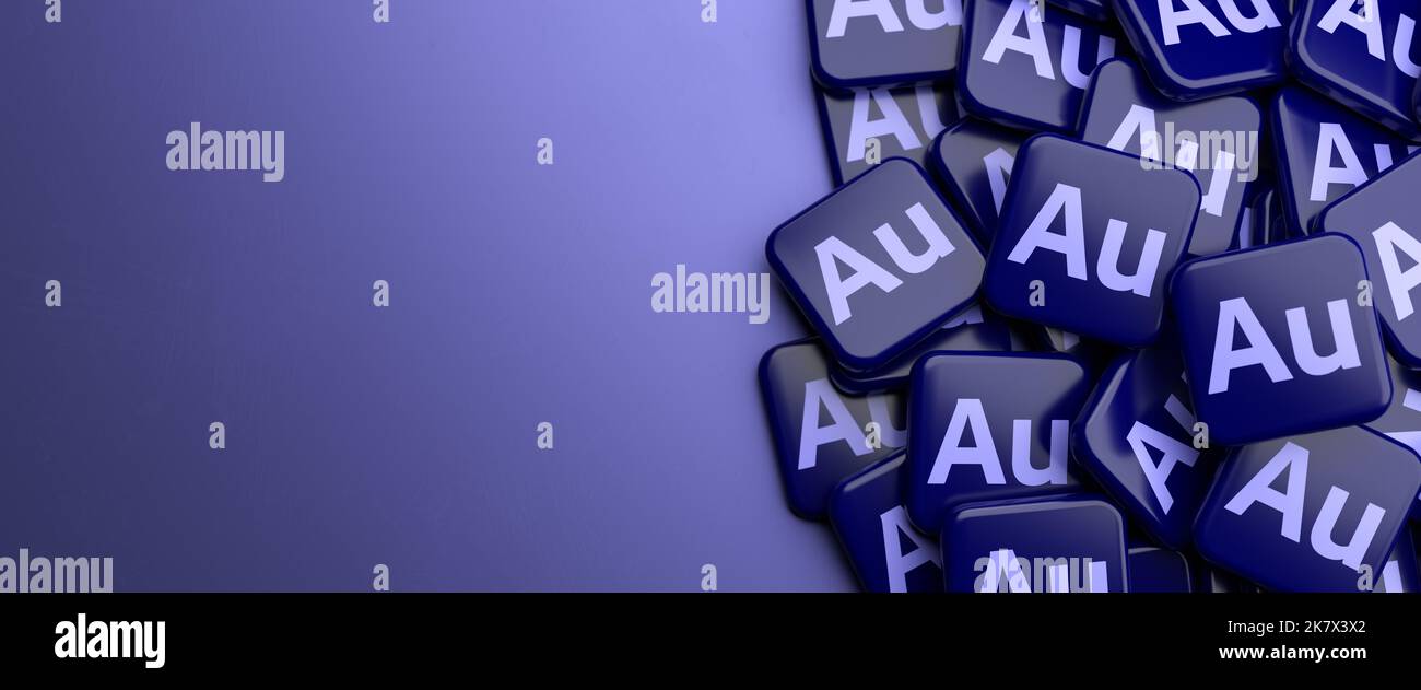 Logo di Adobe Audition per la manipolazione e la creazione di contenuti audio su un heap di una tabella. Copy Space, formato banner Web Foto Stock