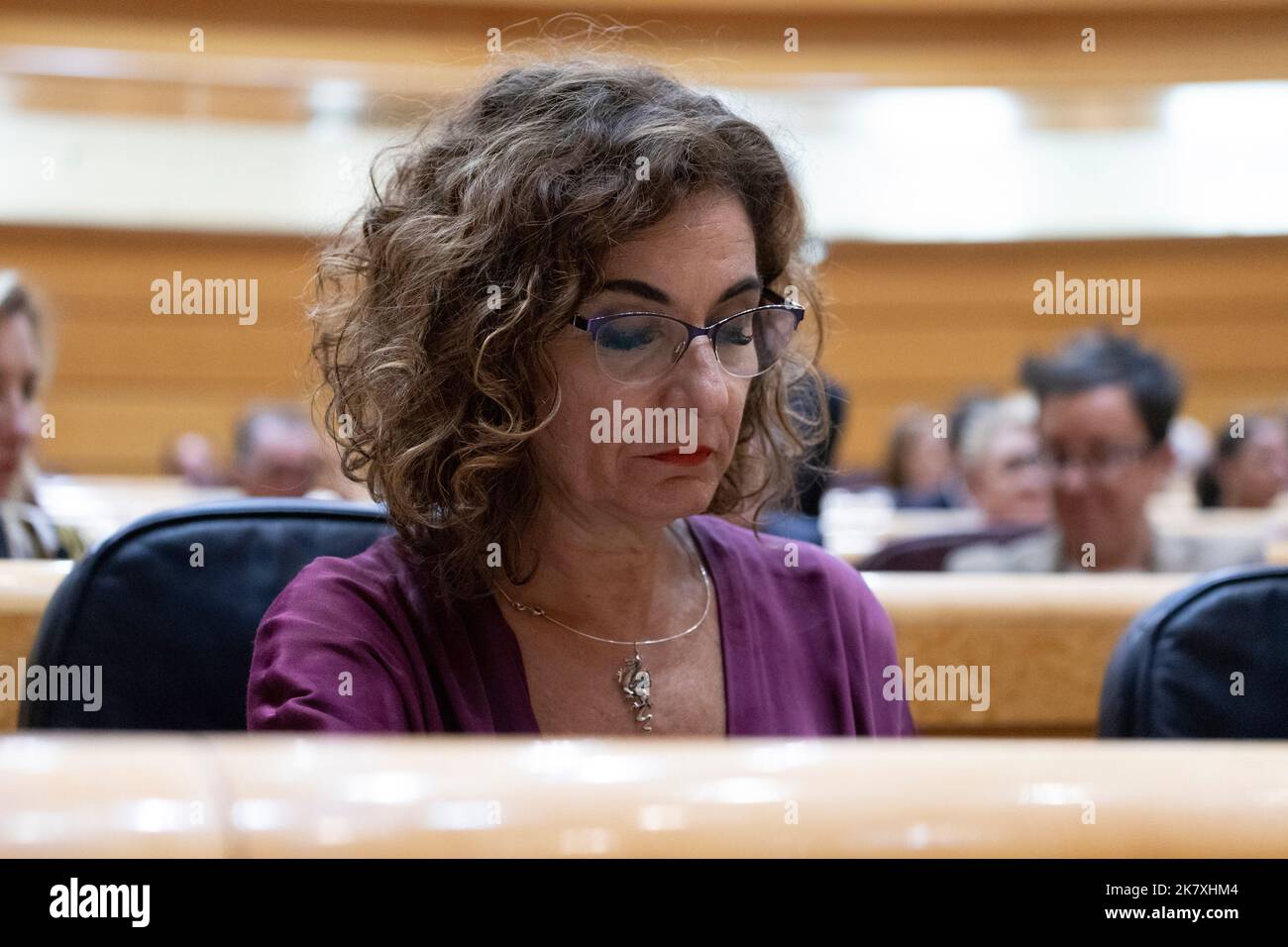 Maria Gesù Montero Cuadrado. Ministro delle Finanze e della funzione pubblica in Spagna al Senato di Madrid. MADRID, SPAGNA - 18 OTTOBRE 2022. Foto Stock