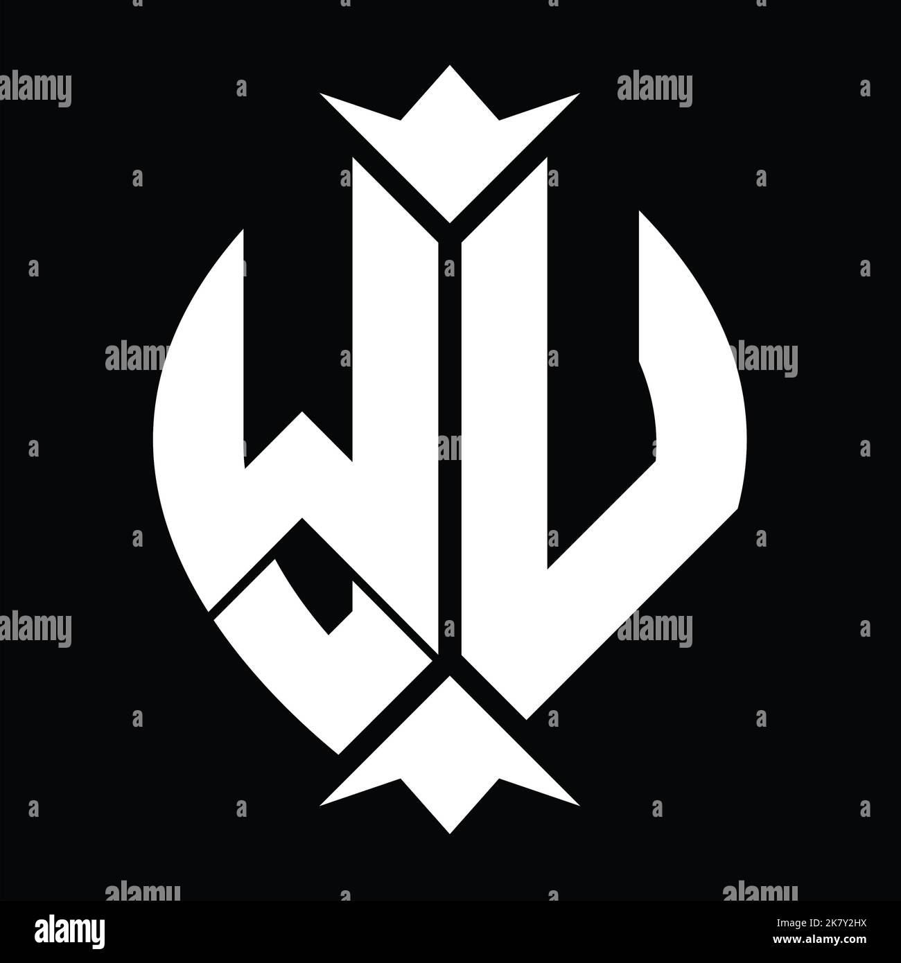 Modello con elemento a corona a balestra con schermo monogramma WV Logo Foto Stock
