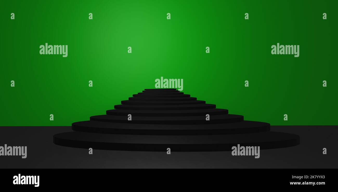 scala nera al centro e chiave croma verde sullo sfondo, rendering del poster del cinema 3d. Foto Stock
