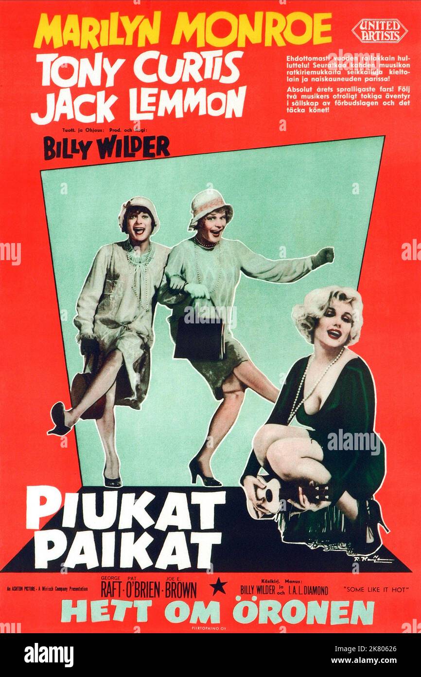 Marilyn Monroe, Tony Curtis & Jack Lemmon poster Film Some Like IT Hot (USA 1959) regista: Billy Wilder 19 marzo 1959 **ATTENZIONE** questa fotografia è solo per uso editoriale ed è copyright di UNITED ARTISTS e/o The Photographer assegnato dalla Film or Production Company e può essere riprodotta solo da pubblicazioni in concomitanza con la promozione del suddetto Film. È richiesto un credito obbligatorio per GLI ARTISTI UNITI. Il fotografo deve essere accreditato anche se conosciuto. Nessun uso commerciale può essere concesso senza l'autorizzazione scritta di The Film Company. Foto Stock