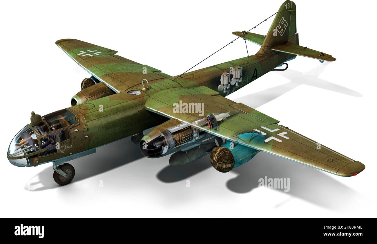 Vista dettagliata del primo jet bombardier al mondo, l'Arado Ar234, utilizzato dalla Germania durante la seconda guerra mondiale Foto Stock