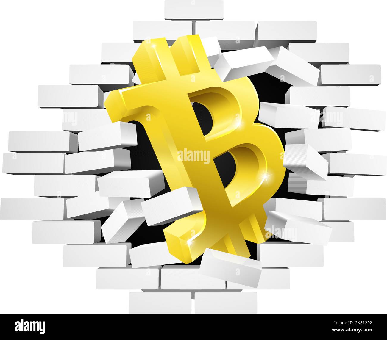 Brick Wall Breaking Bitcoin Sign concept Illustrazione Vettoriale