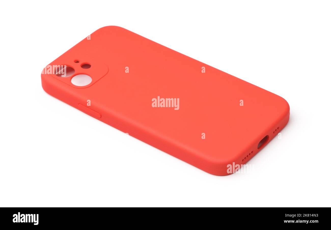 Custodia protettiva per smartphone rossa vuota isolata sul contenitore Foto Stock