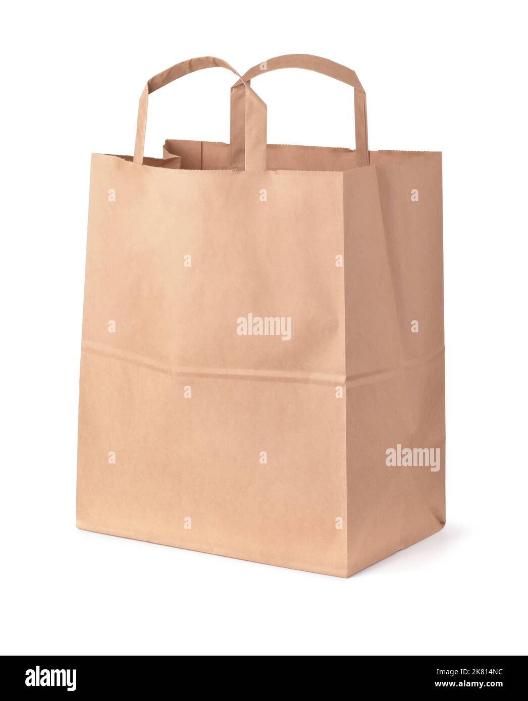 Borsa di carta bianca marrone kraft shopping isolata su bianco Foto Stock